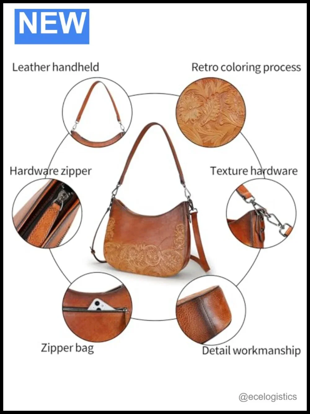 Genuine Leather Satchel Crossbody Bag with Matching Wallet, 16 Card Slots